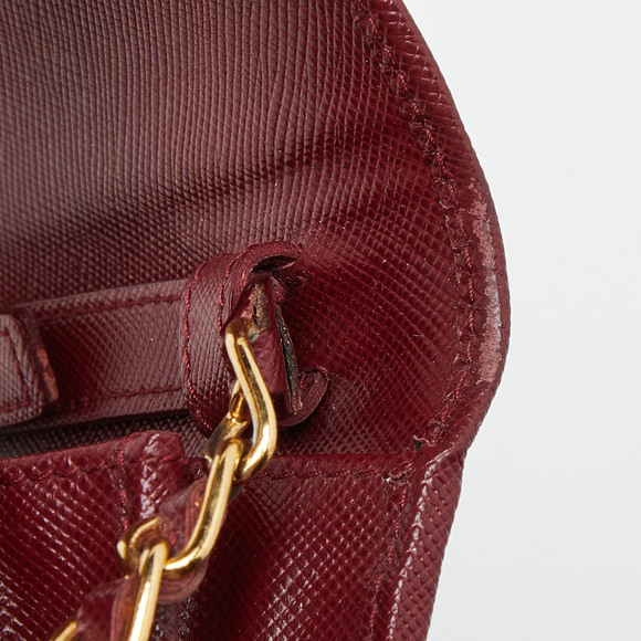 PRADA Dark Red Saffiano Metal Leather Wallet On Chain - Picture 6 of 8